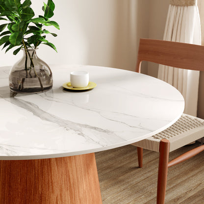 Ownkoti Round Black/Brown Sturdy Barrel Shape Dining Table Solid Wood Pedestal For 2-4 Person