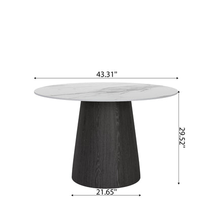 Ownkoti Round Black/Brown Sturdy Barrel Shape Dining Table Solid Wood Pedestal For 2-4 Person - image 21