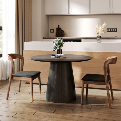 Ownkoti Round Black/Brown Sturdy Barrel Shape Dining Table Solid Wood Pedestal For 2-4 Person