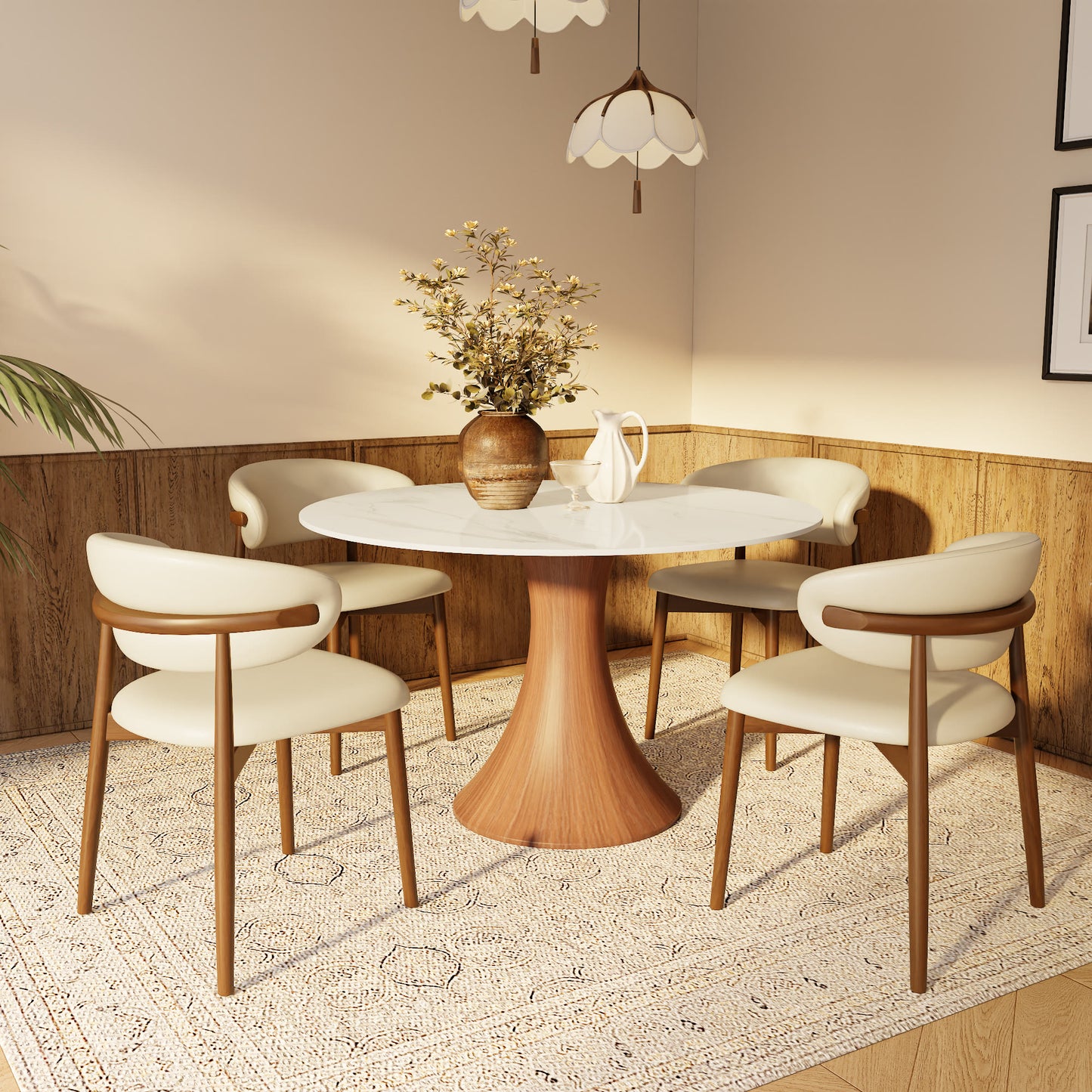 Ownkoti Hourglass-Shaped Solid Wood Base Dining Table For 2-4 Person