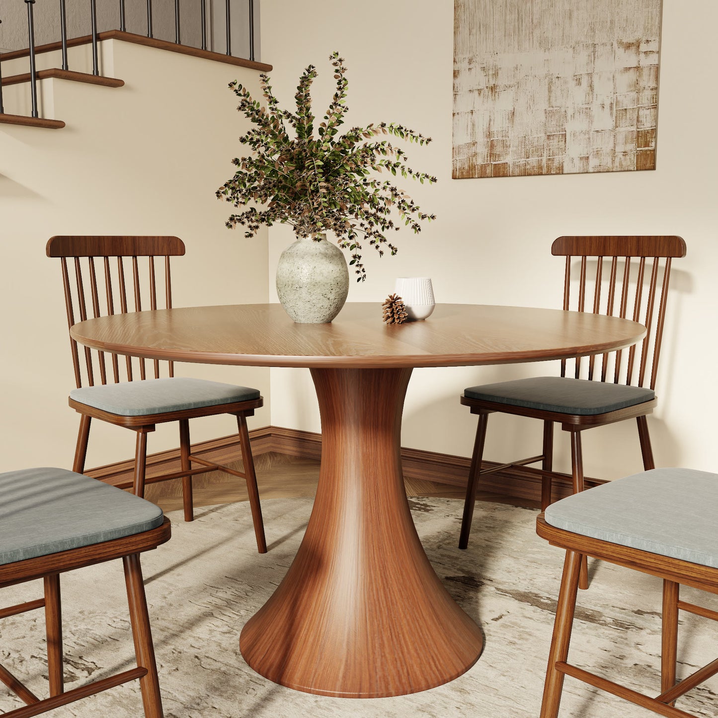Ownkoti Hourglass-Shaped Solid Wood Base Dining Table For 2-4 Person