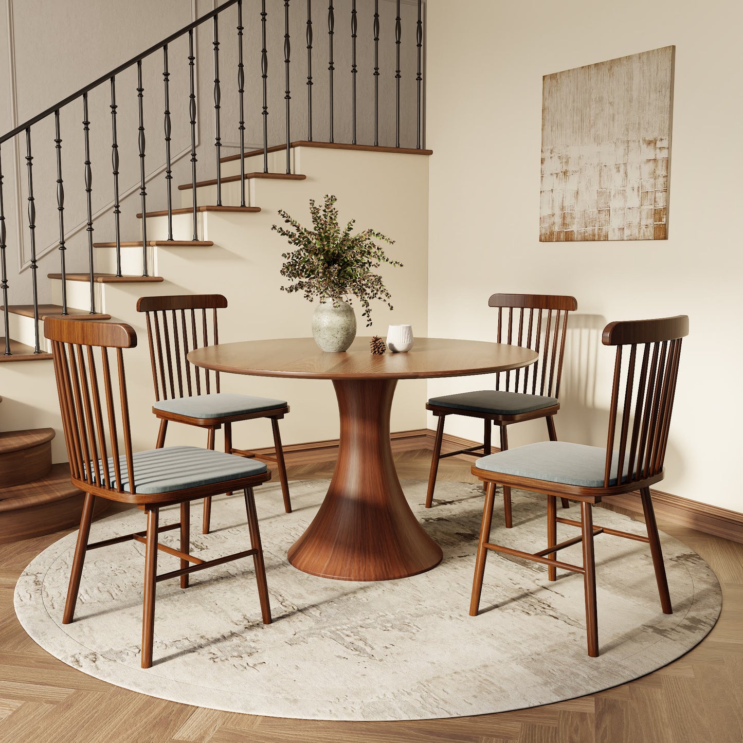 Ownkoti Hourglass-Shaped Solid Wood Base Dining Table For 2-4 Person