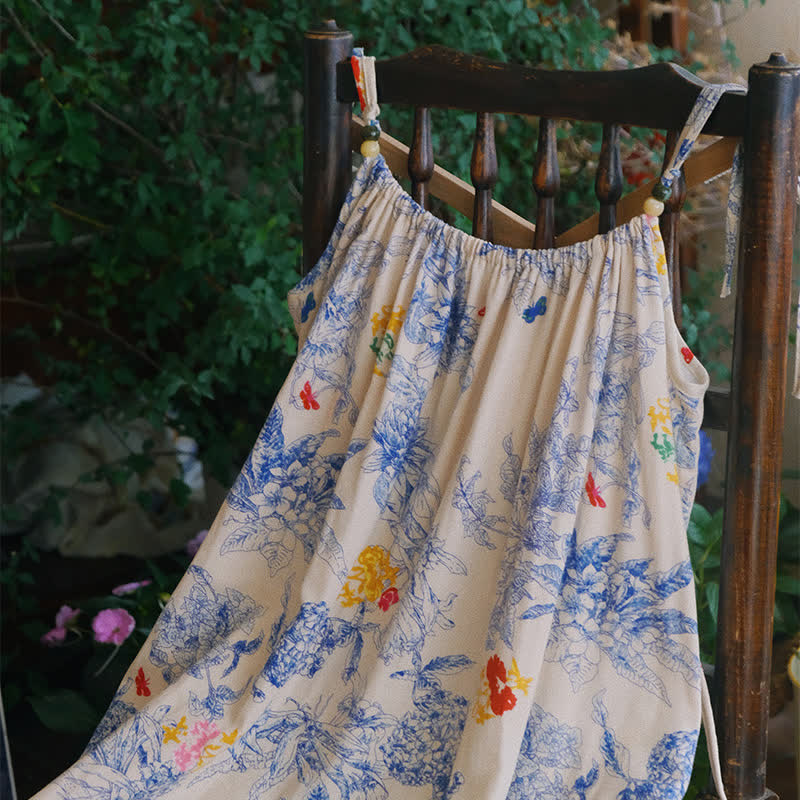 Ownkoti Blue Floral Cotton Camisole Nightdress