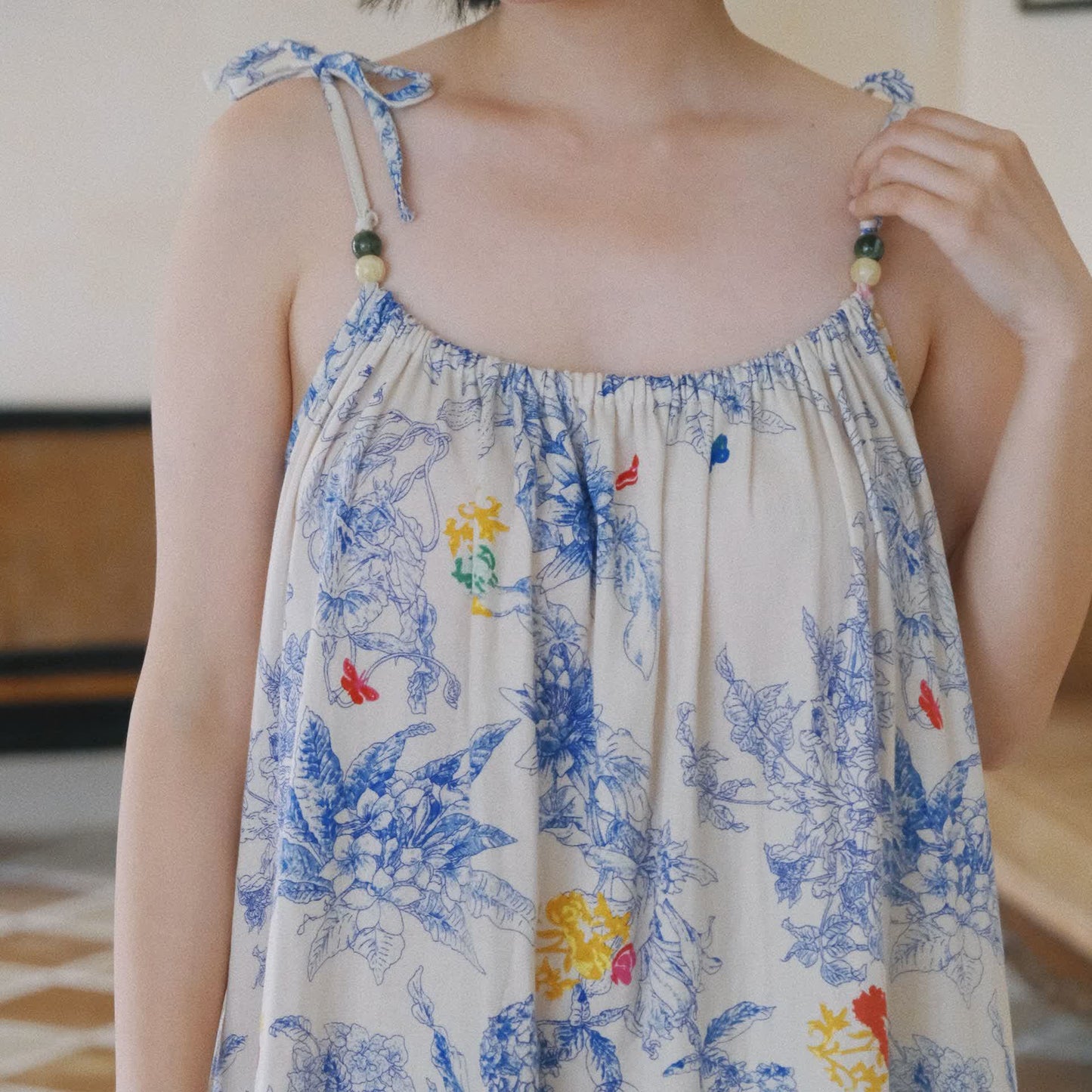 Ownkoti Blue Floral Cotton Camisole Nightdress