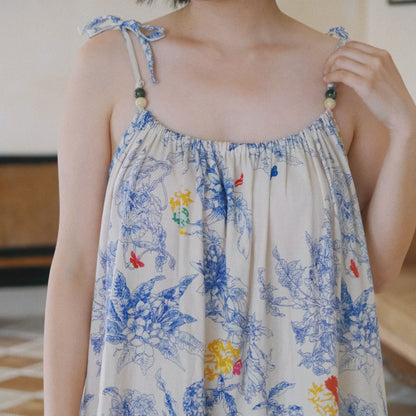 Ownkoti Blue Floral Cotton Camisole Nightdress