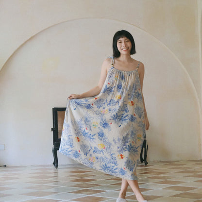 Ownkoti Blue Floral Cotton Camisole Nightdress