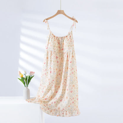Ownkoti Floral Leaf Cotton Padded Camisole Nightdress
