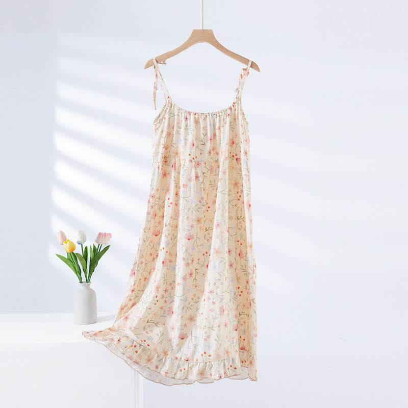 Ownkoti Floral Leaf Cotton Padded Camisole Nightdress