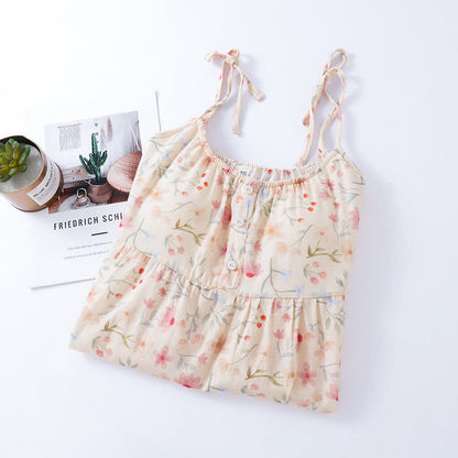 Ownkoti Floral Leaf Cotton Padded Camisole Nightdress