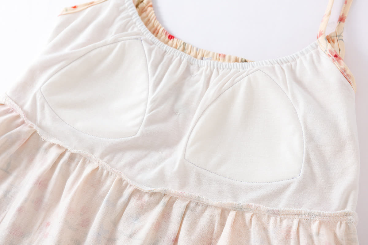 Ownkoti Floral Leaf Cotton Padded Camisole Nightdress