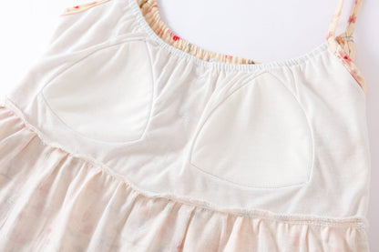 Ownkoti Floral Leaf Cotton Padded Camisole Nightdress