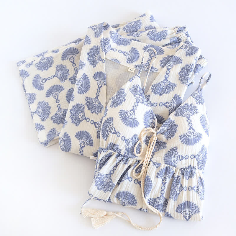 Ownkoti Blue Fan Print Cotton Loungewear Set (3PCS) - image 3