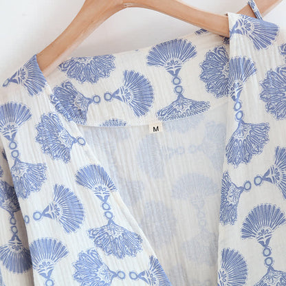 Ownkoti Blue Fan Print Cotton Loungewear Set (3PCS)