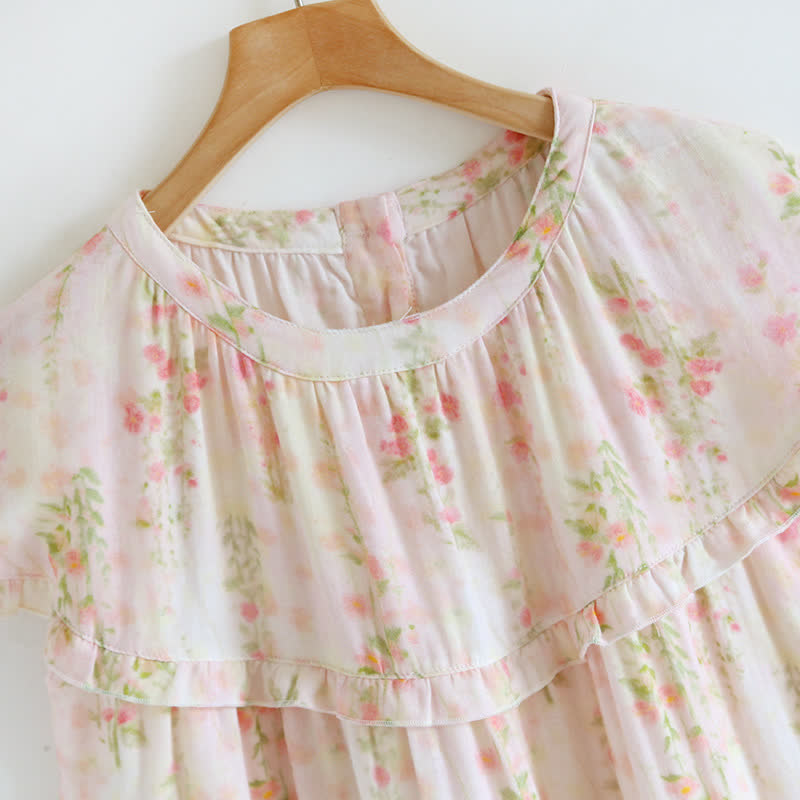 Ownkoti Ruffle Neck Rose Print Cotton Nightgown - image 4