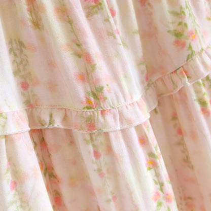 Ownkoti Ruffle Neck Rose Print Cotton Nightgown