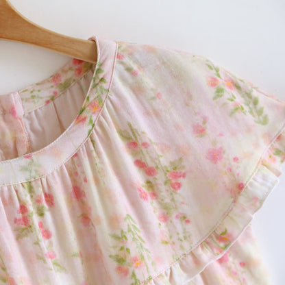 Ownkoti Ruffle Neck Rose Print Cotton Nightgown