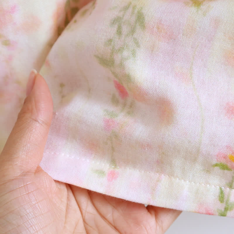 Ownkoti Ruffle Neck Rose Print Cotton Nightgown