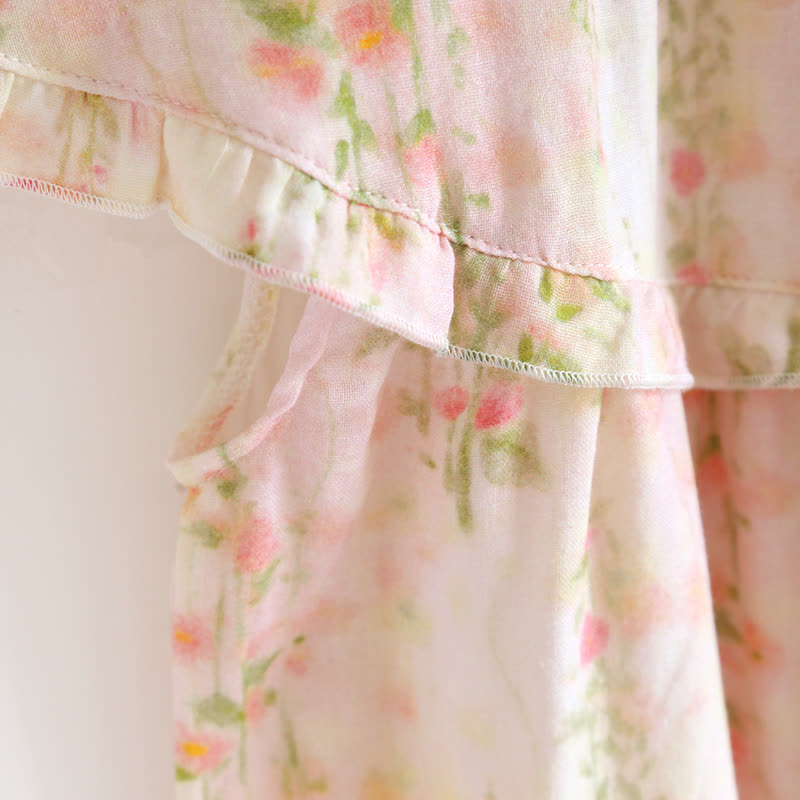 Ownkoti Ruffle Neck Rose Print Cotton Nightgown