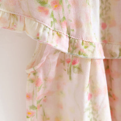 Ownkoti Ruffle Neck Rose Print Cotton Nightgown
