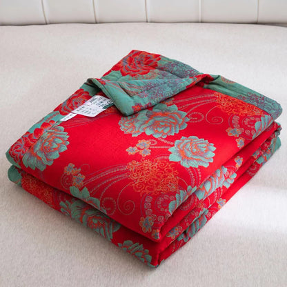 Ownkoti Red Peony Cotton Gauze Jacquard Quilt
