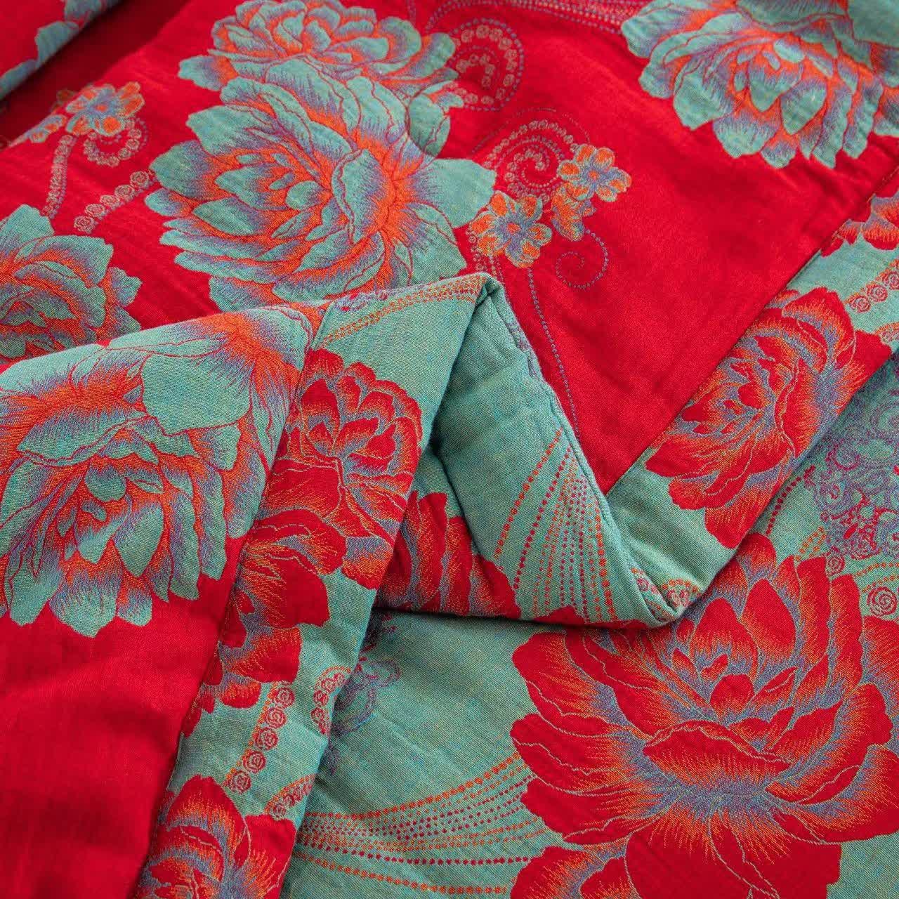 Ownkoti Red Peony Cotton Gauze Jacquard Quilt
