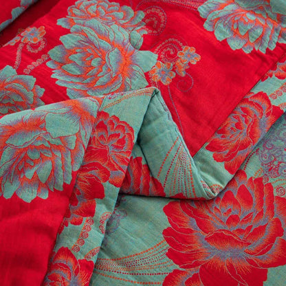 Ownkoti Red Peony Cotton Gauze Jacquard Quilt