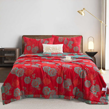 Ownkoti Red Peony Cotton Gauze Jacquard Quilt