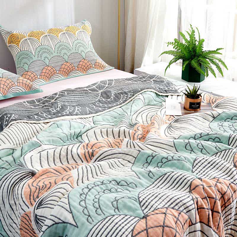Ownkoti ownkoti Shell Print Cotton Quilt Reversible Blanket