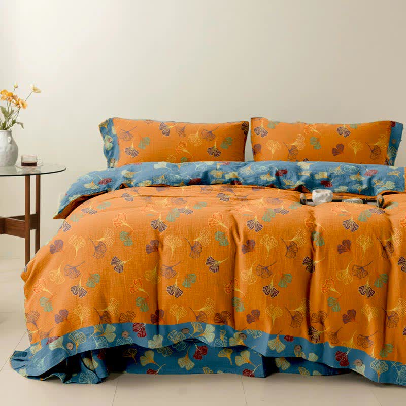 Ginkgo Biloba Cotton Bedding Set(4PCS) - Orange - Cal King - image 8