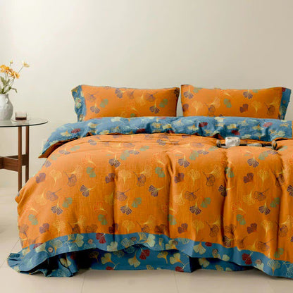 Ginkgo Biloba Cotton Bedding Set(4PCS) - Orange - Cal King - image 8