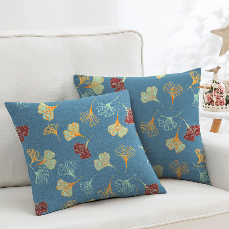 Ginkgo Biloba Cotton Jacquard Square Pillowcases(2PCS) - Blue - 18" x 18" - image 8