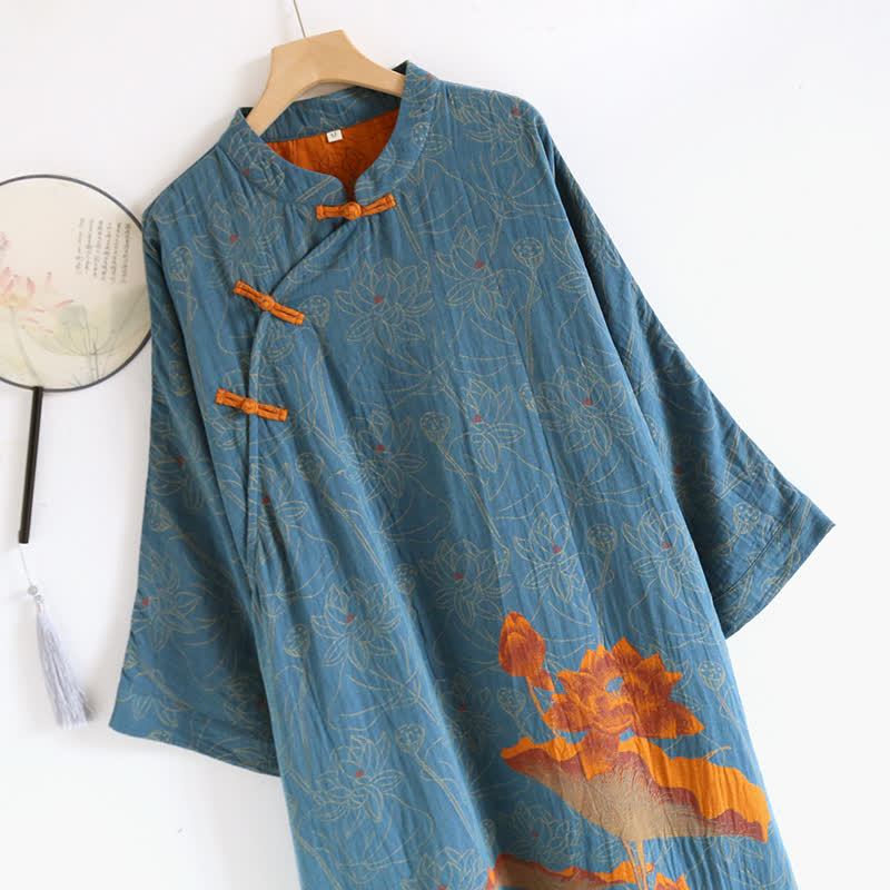 Ownkoti Vintage Lotus Cotton Double Gauze Nightdress