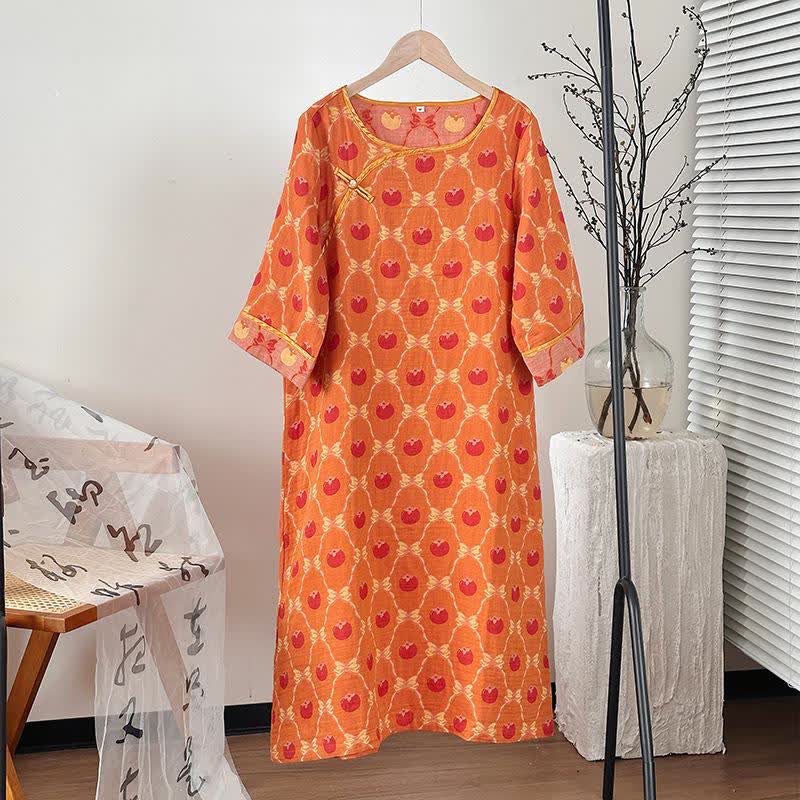 Ownkoti Persimmon Bow Cotton Gauze Jacquard Nightdress