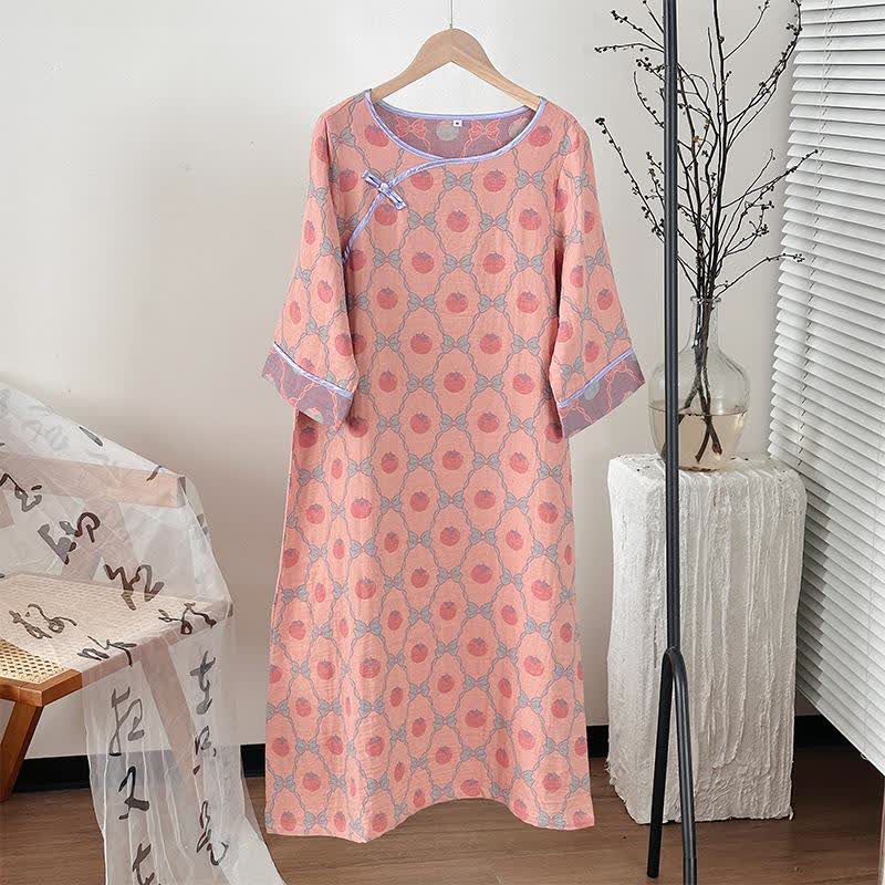 Ownkoti Persimmon Bow Cotton Gauze Jacquard Nightdress