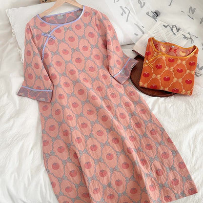 Ownkoti Persimmon Bow Cotton Gauze Jacquard Nightdress