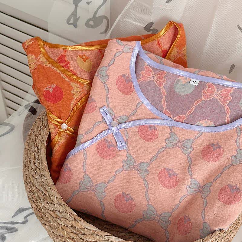 Ownkoti Persimmon Bow Cotton Gauze Jacquard Nightdress