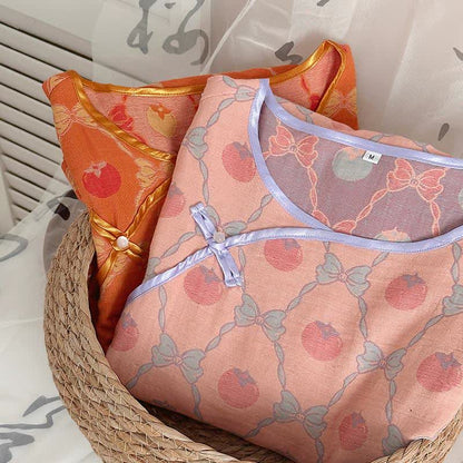 Ownkoti Persimmon Bow Cotton Gauze Jacquard Nightdress