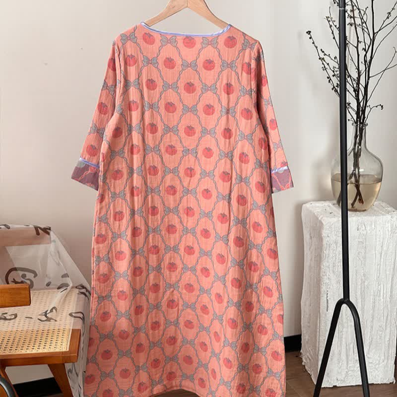 Ownkoti Persimmon Bow Cotton Gauze Jacquard Nightdress