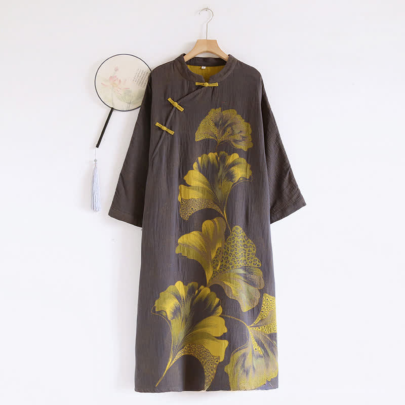 Ownkoti Oriental Ginkgo Leaf Cotton Double Nightdress