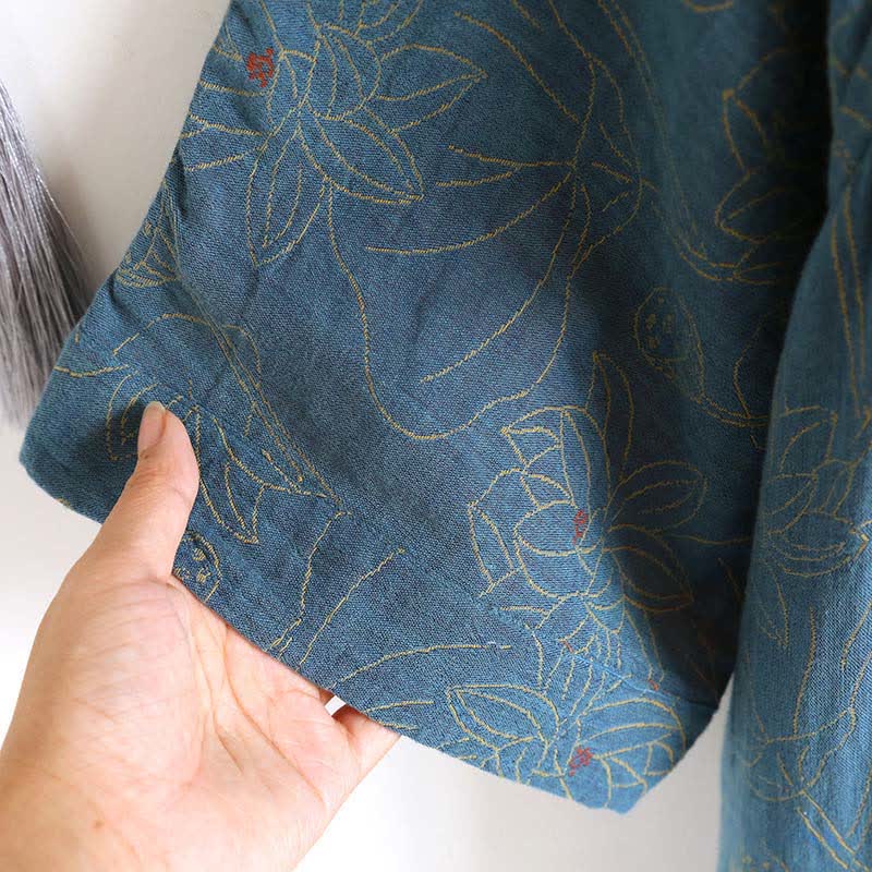 Ownkoti Vintage Lotus Cotton Double Gauze Nightdress