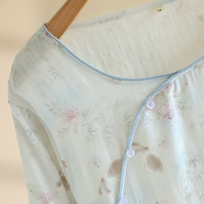 Ownkoti Oriental Rabbit Bamboo Cotton Gauze Nightdress