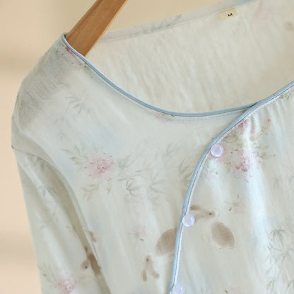 Ownkoti Oriental Rabbit Bamboo Cotton Gauze Nightdress