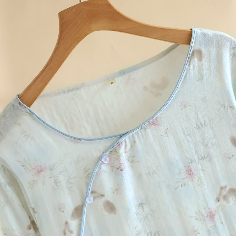 Ownkoti Oriental Rabbit Bamboo Cotton Gauze Nightdress