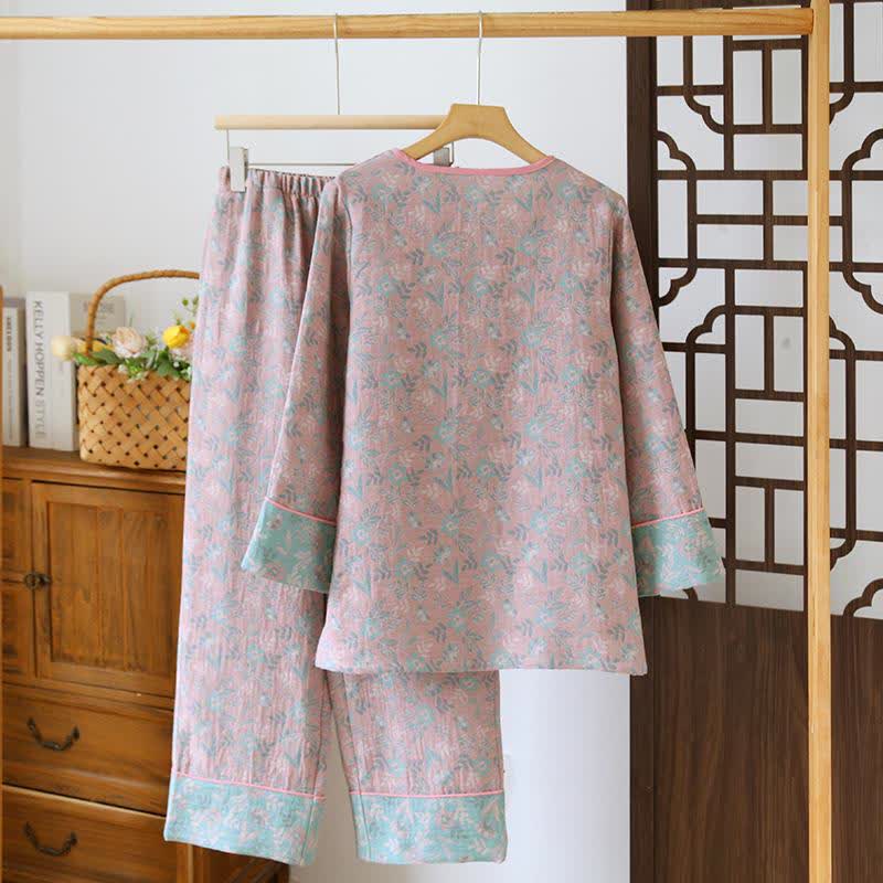 Ownkoti Oriental Floral Cotton Gauze Jacquard Pajamas