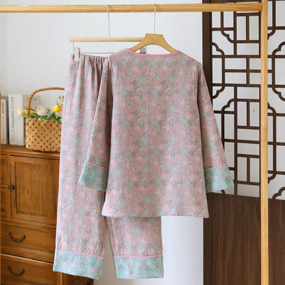 Ownkoti Oriental Floral Cotton Gauze Jacquard Pajamas