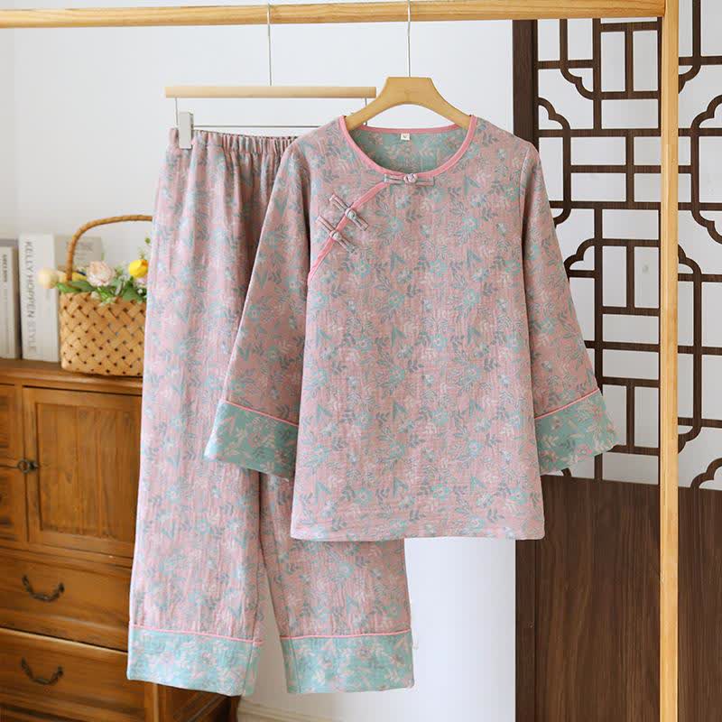 Ownkoti Oriental Floral Cotton Gauze Jacquard Pajamas