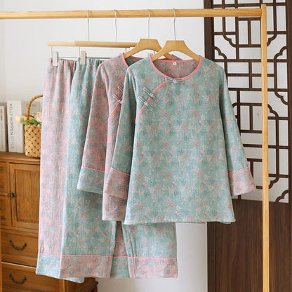 Ownkoti Oriental Floral Cotton Gauze Jacquard Pajamas