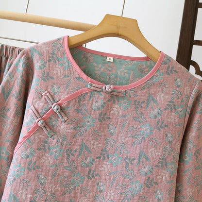 Ownkoti Oriental Floral Cotton Gauze Jacquard Pajamas