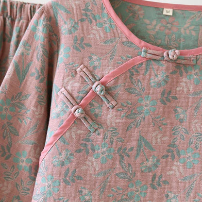 Ownkoti Oriental Floral Cotton Gauze Jacquard Pajamas