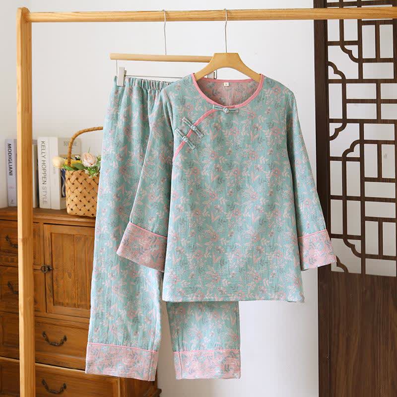 Ownkoti Oriental Floral Cotton Gauze Jacquard Pajamas